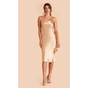 Birdy Grey Lisa Midi‎ Dress Gold Satin Cowl Neck Bridesmaid Size Medium